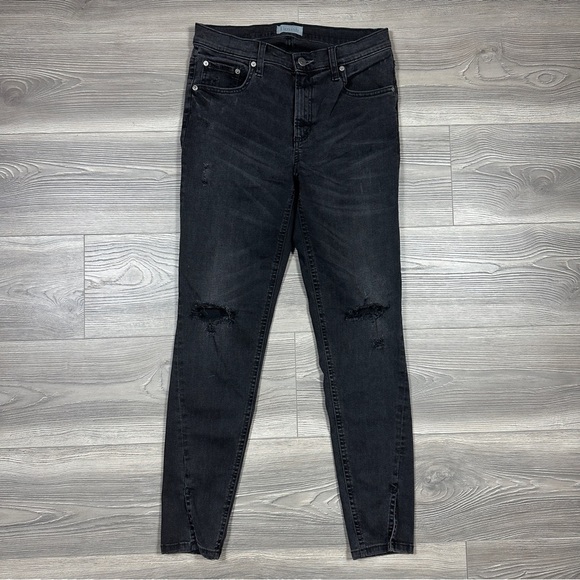 Boyish Black Distressed Denim Riley Skinny Jeans with Split Hem - SIZE 6/28 - Picture 1 of 3